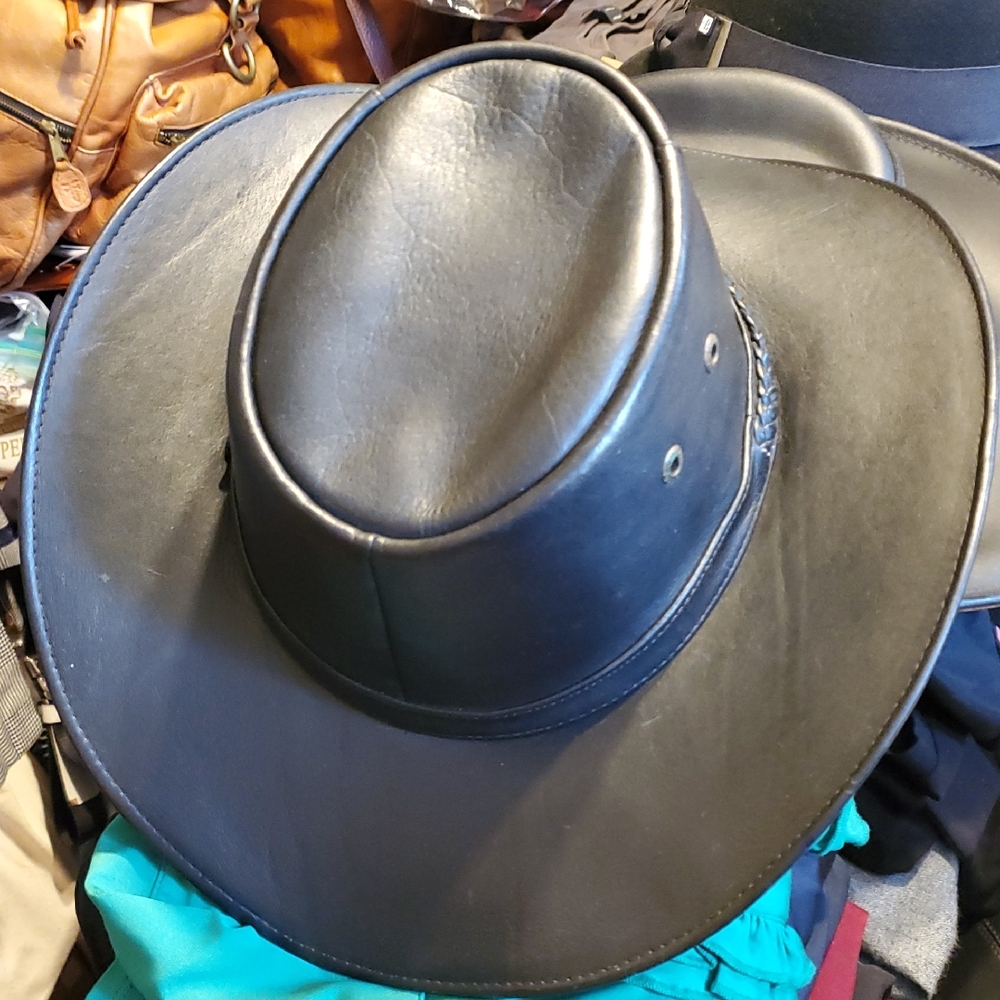 Black Leather Cowboy Hat